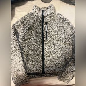 garage teddy fuzzy winter zip up sweater
